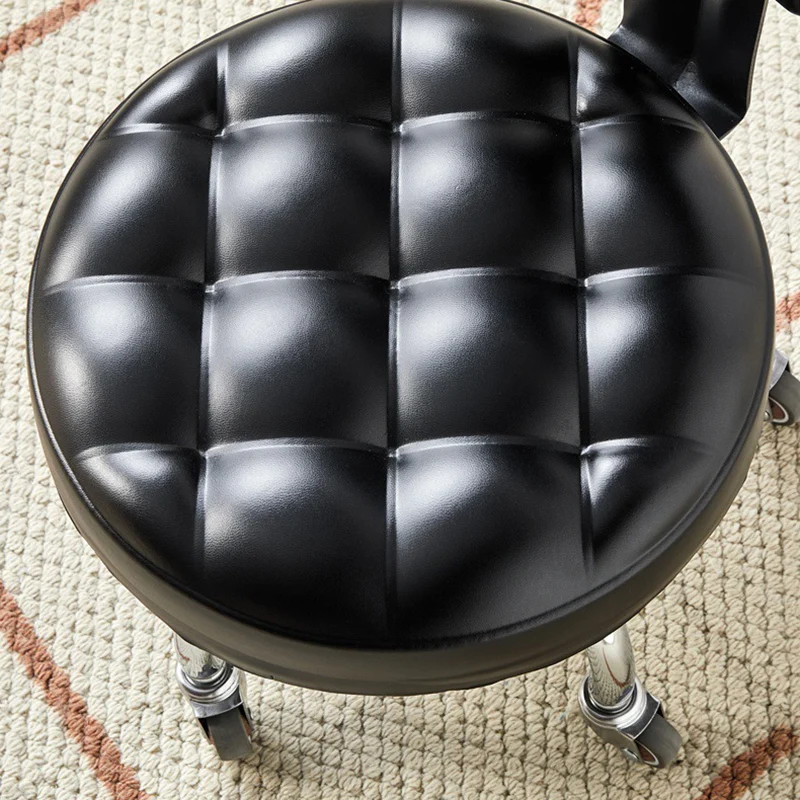 Contemporary Retro Faux Leather Carbon Steel Rubber Round Movable Low Stool Comfortable Backrest For Living Room