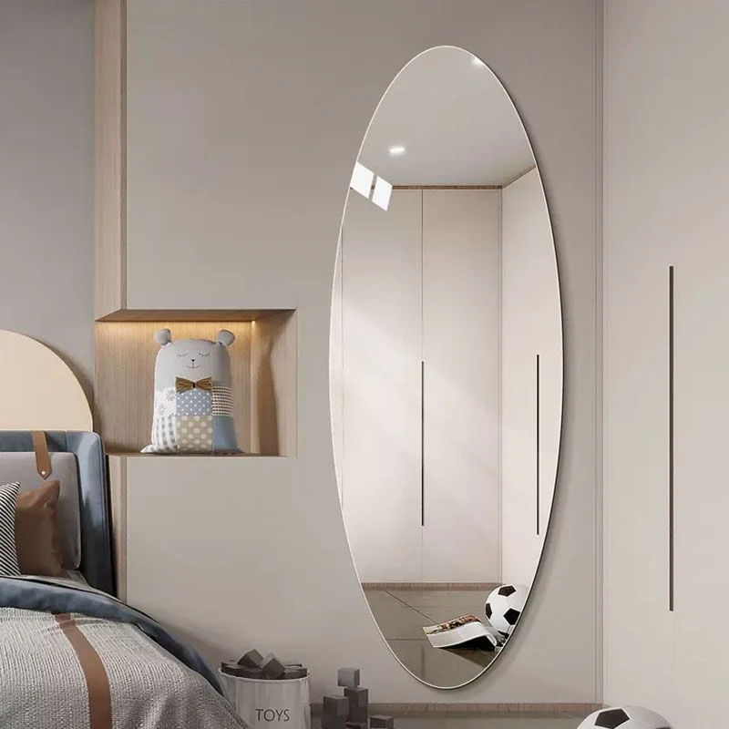 Modern Minimalist Oval Glass Full-Length Mirror Wall Mounted For Living Room