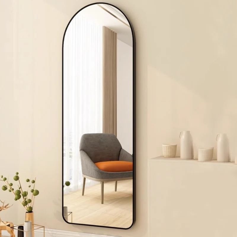 Modern Minimalist Arched Aluminum Alloy Glass Stainless Steel Full-Length Mirror Floor Stand For Living Room