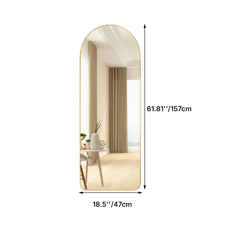 Modern Minimalist Arched Aluminum Alloy Glass Stainless Steel Full-Length Mirror Floor Stand For Living Room