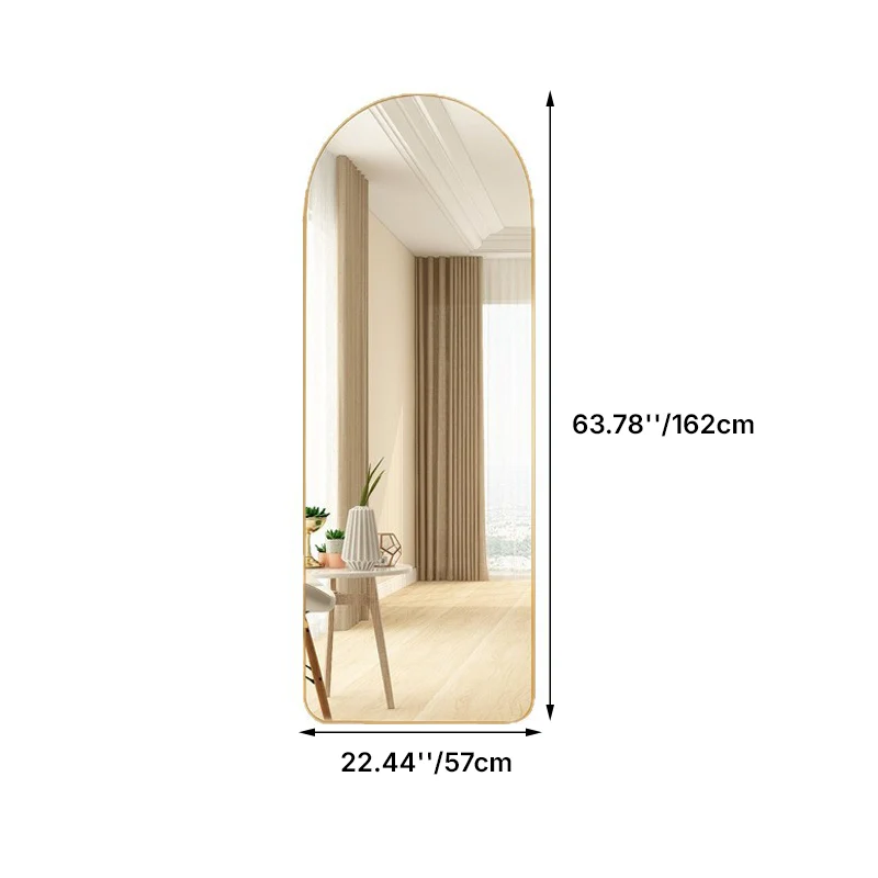 Modern Minimalist Arched Aluminum Alloy Glass Stainless Steel Full-Length Mirror Floor Stand For Living Room