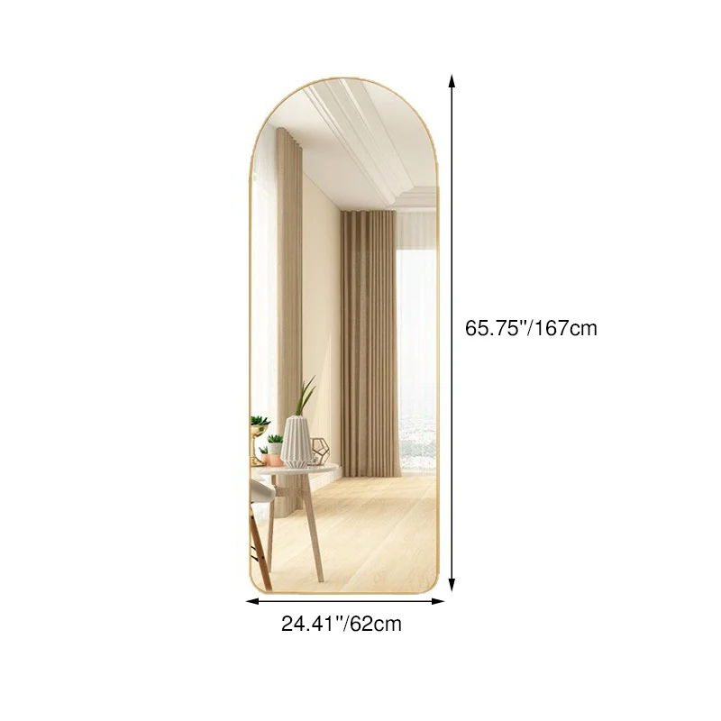Modern Minimalist Arched Aluminum Alloy Glass Stainless Steel Full-Length Mirror Floor Stand For Living Room