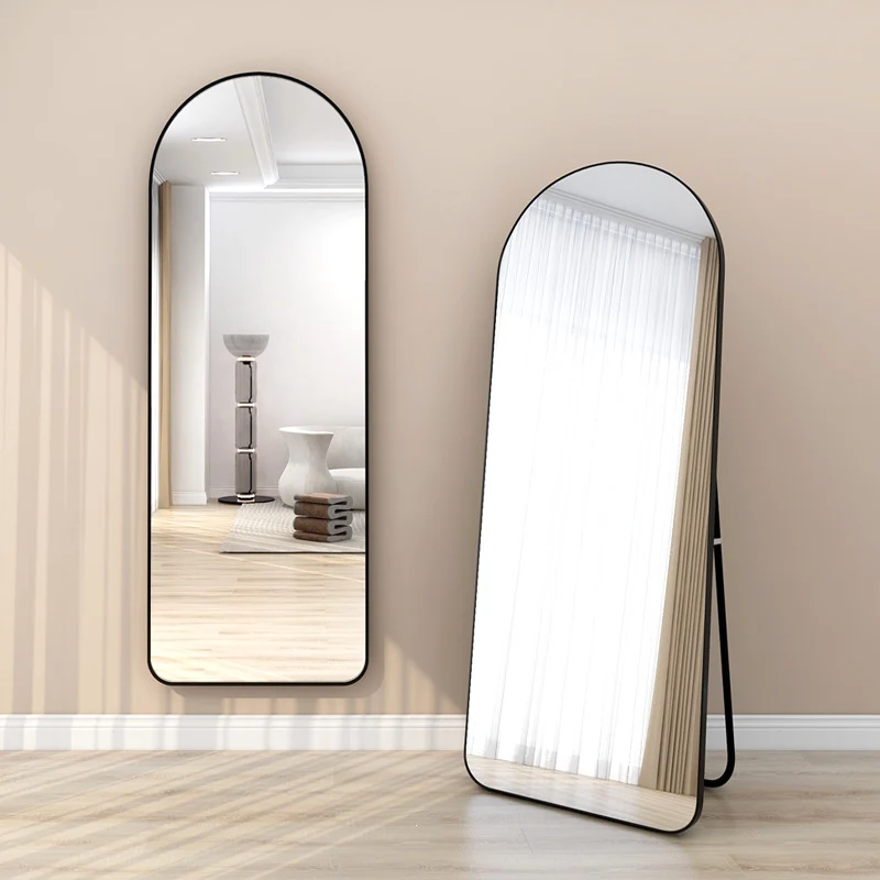 Modern Minimalist Arched Aluminum Alloy Glass Stainless Steel Full-Length Mirror Floor Stand For Living Room