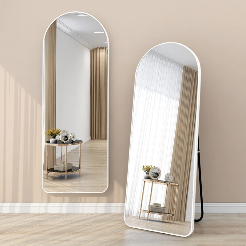 Modern Minimalist Arched Aluminum Alloy Glass Stainless Steel Full-Length Mirror Floor Stand For Living Room