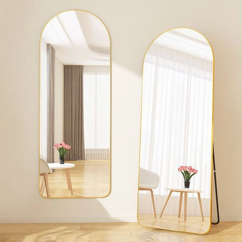 Modern Minimalist Arched Aluminum Alloy Glass Stainless Steel Full-Length Mirror Floor Stand For Living Room