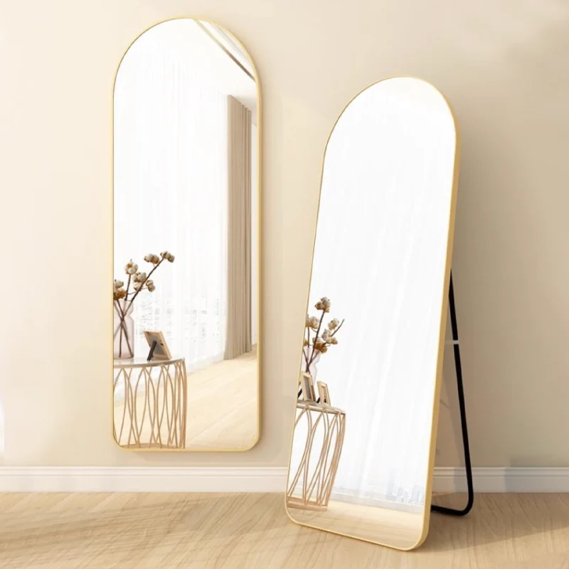 Modern Minimalist Arched Aluminum Alloy Glass Stainless Steel Full-Length Mirror Floor Stand For Living Room
