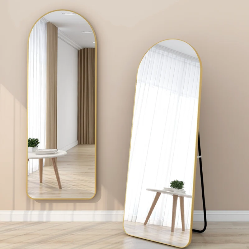 Modern Minimalist Arched Aluminum Alloy Glass Stainless Steel Full-Length Mirror Floor Stand For Living Room