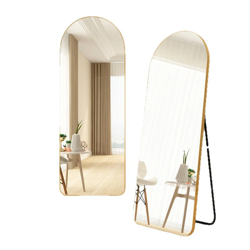 Modern Minimalist Arched Aluminum Alloy Glass Stainless Steel Full-Length Mirror Floor Stand For Living Room