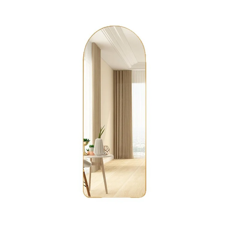 Modern Minimalist Arched Aluminum Alloy Glass Stainless Steel Full-Length Mirror Floor Stand For Living Room