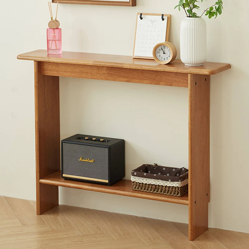 Traditional Chinese Rectangular Rubberwood Entryway Console Table 2-Layer For Hallway
