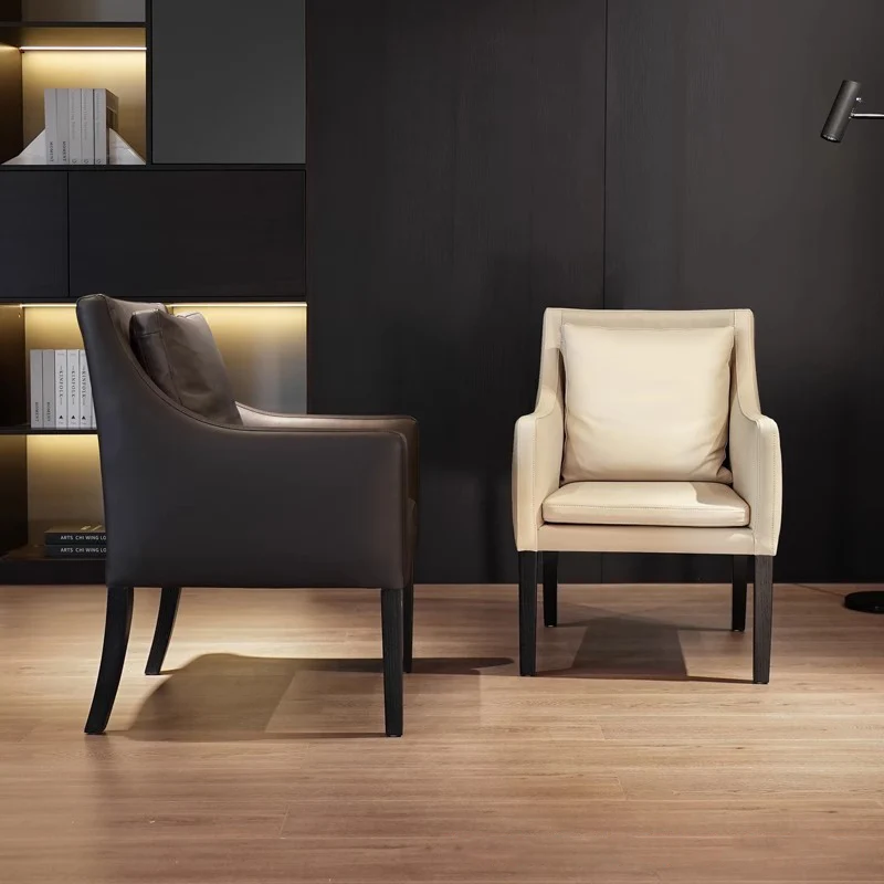 Modern Luxury Microfiber Leather Oak Wood Plywood Curved Square Desk Chair With Backrest Armrest For Home Office