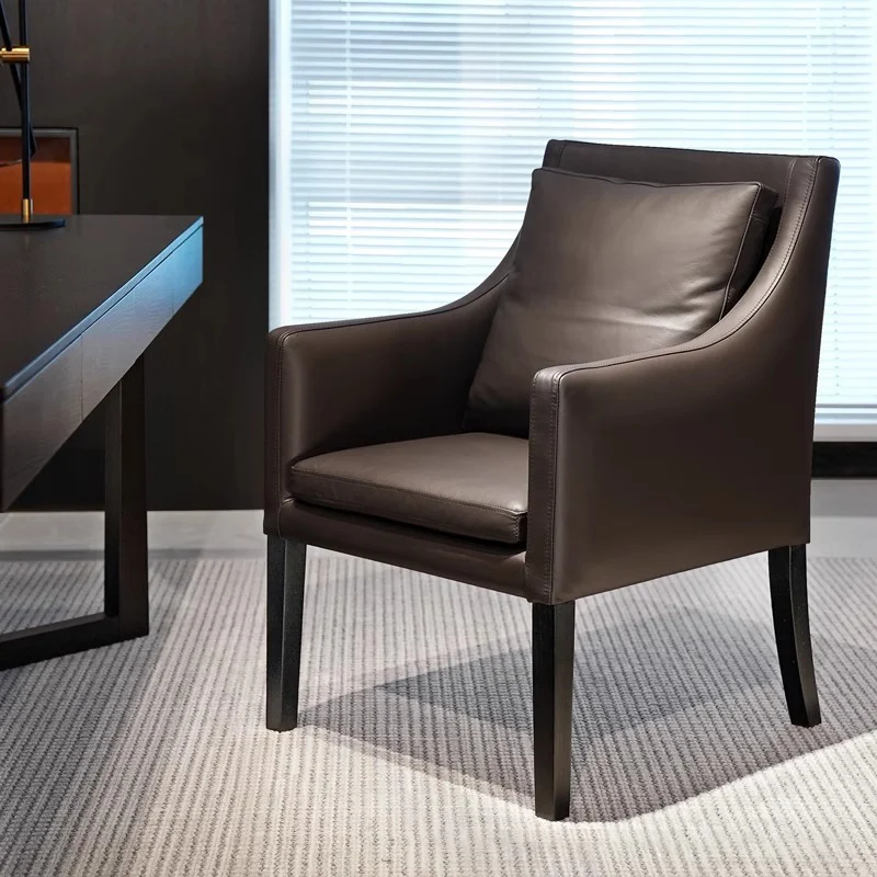 Modern Luxury Microfiber Leather Oak Wood Plywood Curved Square Desk Chair With Backrest Armrest For Home Office