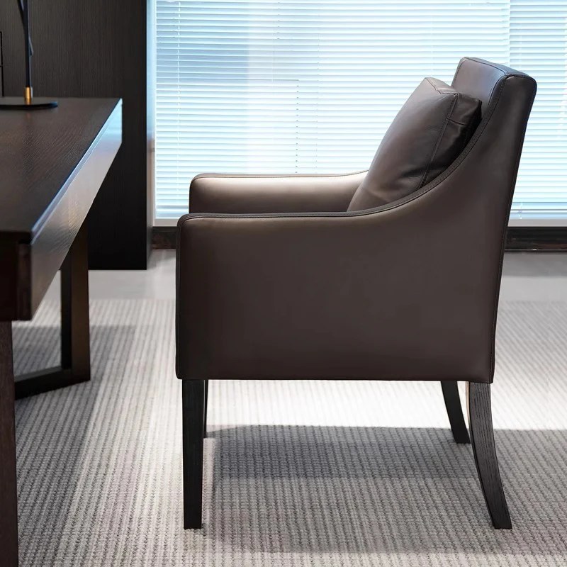 Modern Luxury Microfiber Leather Oak Wood Plywood Curved Square Desk Chair With Backrest Armrest For Home Office
