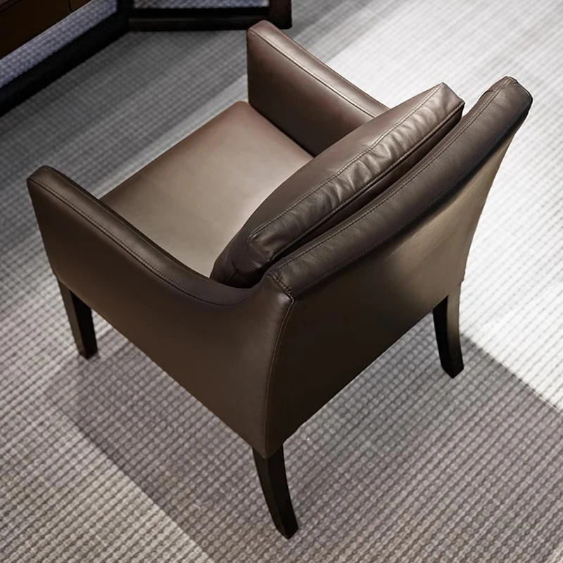 Modern Luxury Microfiber Leather Oak Wood Plywood Curved Square Desk Chair With Backrest Armrest For Home Office