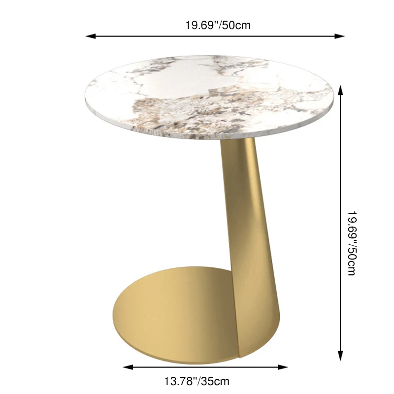 Contemporary Scandinavian Sintered Stone Iron Round Curved Side Table With 1 Tier For Living Room