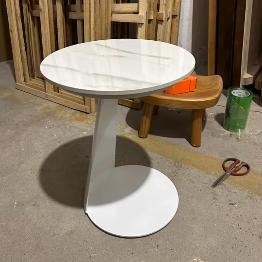 Contemporary Scandinavian Sintered Stone Iron Round Curved Side Table With 1 Tier For Living Room