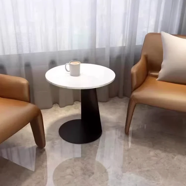 Contemporary Scandinavian Sintered Stone Iron Round Curved Side Table With 1 Tier For Living Room