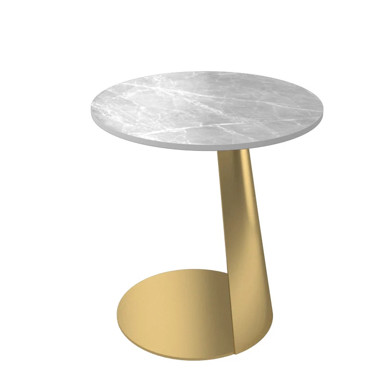 Contemporary Scandinavian Sintered Stone Iron Round Curved Side Table With 1 Tier For Living Room