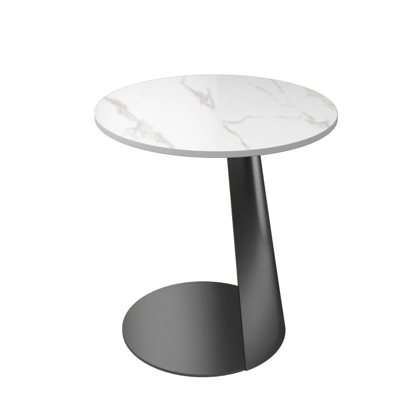 Contemporary Scandinavian Sintered Stone Iron Round Curved Side Table With 1 Tier For Living Room