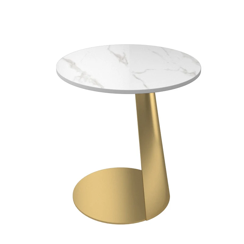 Contemporary Scandinavian Sintered Stone Iron Round Curved Side Table With 1 Tier For Living Room