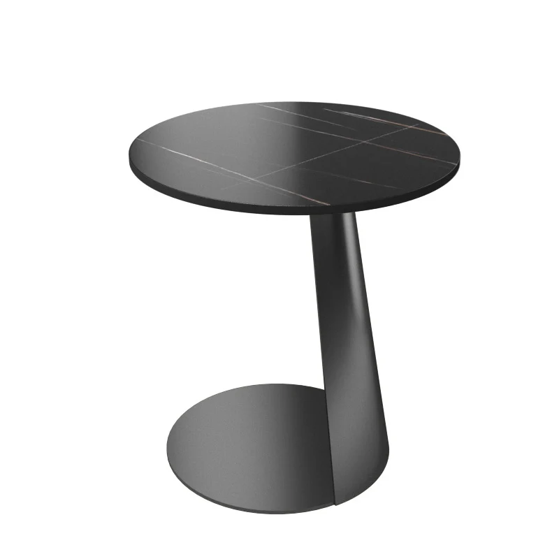 Contemporary Scandinavian Sintered Stone Iron Round Curved Side Table With 1 Tier For Living Room