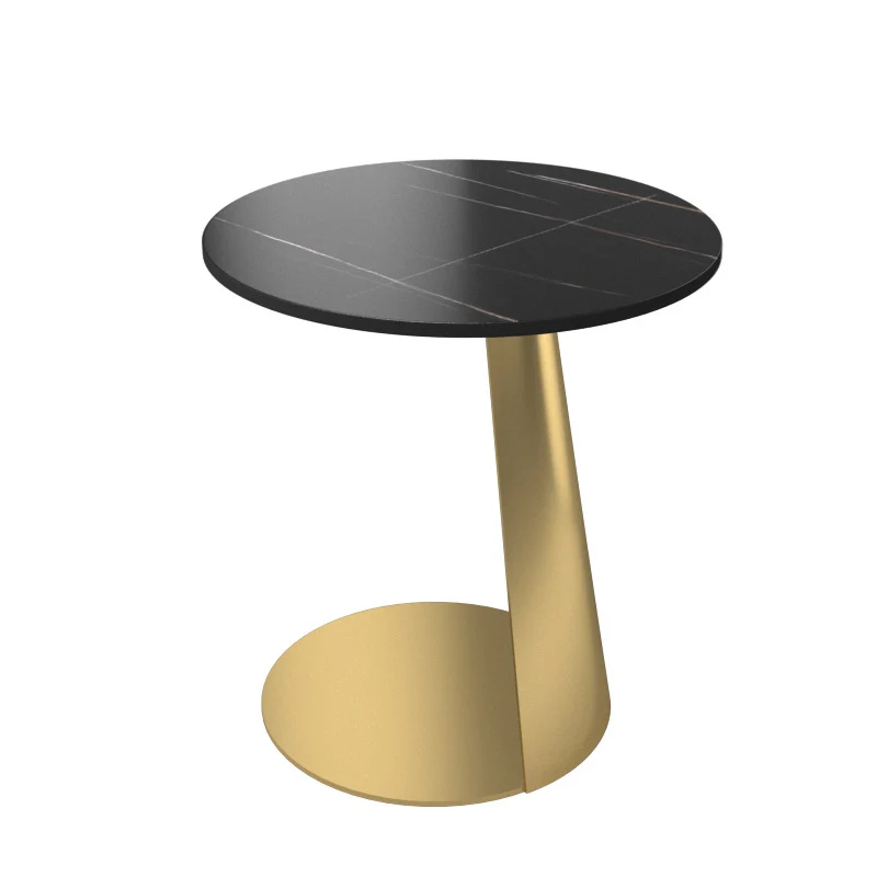 Contemporary Scandinavian Sintered Stone Iron Round Curved Side Table With 1 Tier For Living Room