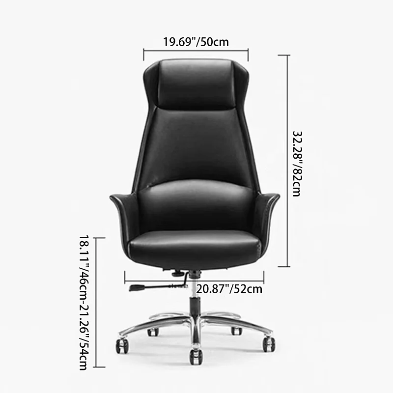 Contemporary Scandinavian Faux Leather Chrome Steel Curved Square Five-Star Desk Chair With Backrest Armrest For Home Office