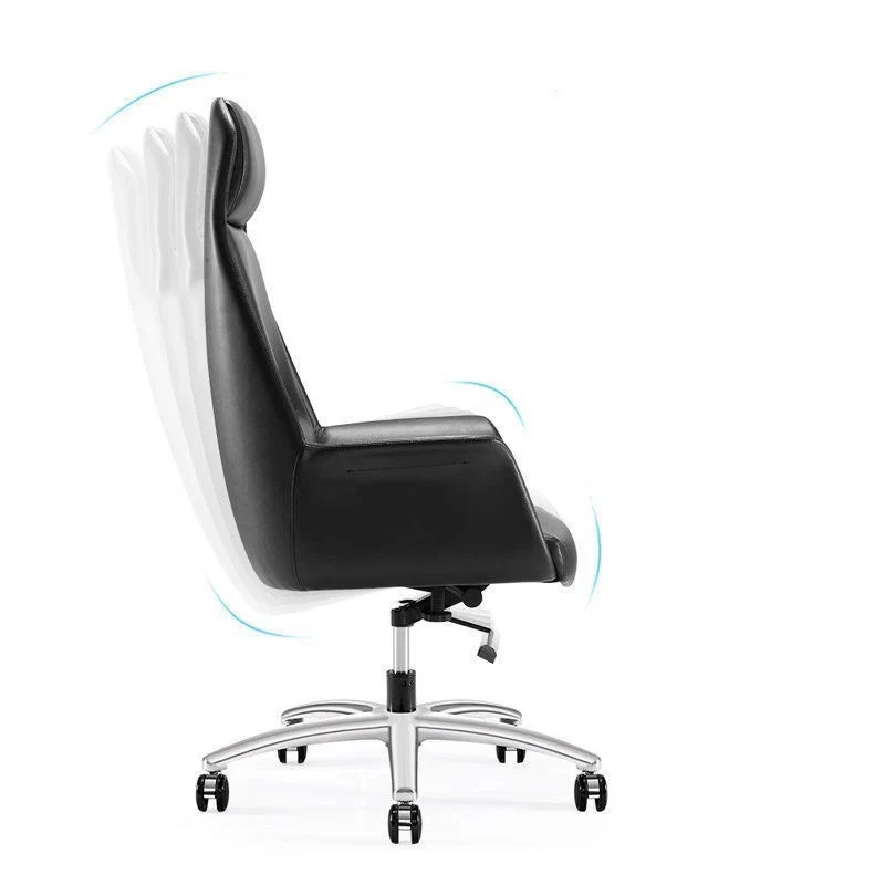 Contemporary Scandinavian Faux Leather Chrome Steel Curved Square Five-Star Desk Chair With Backrest Armrest For Home Office
