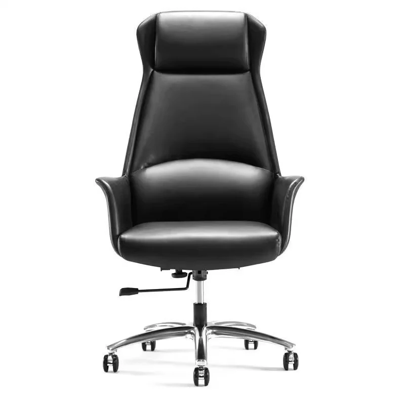 Contemporary Scandinavian Faux Leather Chrome Steel Curved Square Five-Star Desk Chair With Backrest Armrest For Home Office