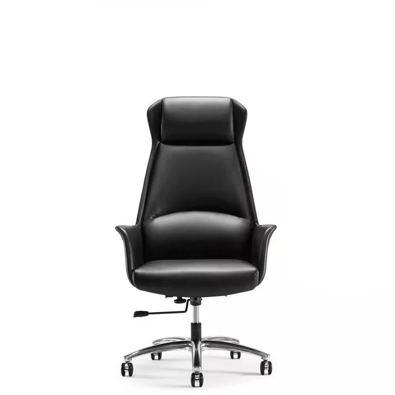 Contemporary Scandinavian Faux Leather Chrome Steel Curved Square Five-Star Desk Chair With Backrest Armrest For Home Office