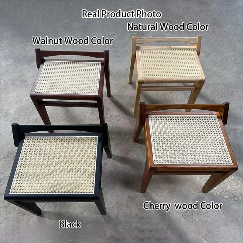 Traditional Rustic Toona Wood Rattan Weaving Trapezoidal Lightweight Portable Low Stool Backless Armless For Entryway & Hallway