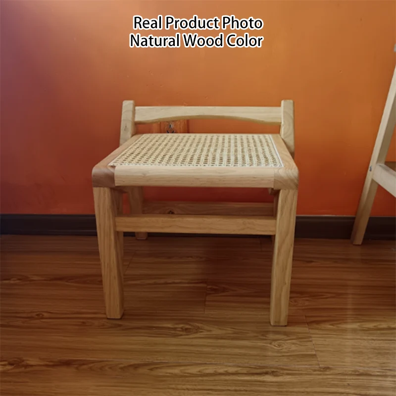 Traditional Rustic Toona Wood Rattan Weaving Trapezoidal Lightweight Portable Low Stool Backless Armless For Entryway & Hallway