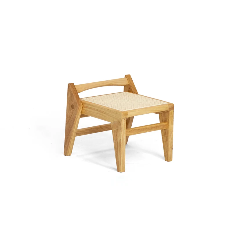 Traditional Rustic Toona Wood Rattan Weaving Trapezoidal Lightweight Portable Low Stool Backless Armless For Entryway & Hallway