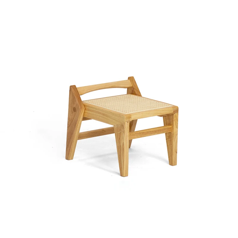 Traditional Rustic Toona Wood Rattan Weaving Trapezoidal Lightweight Portable Low Stool Backless Armless For Entryway & Hallway
