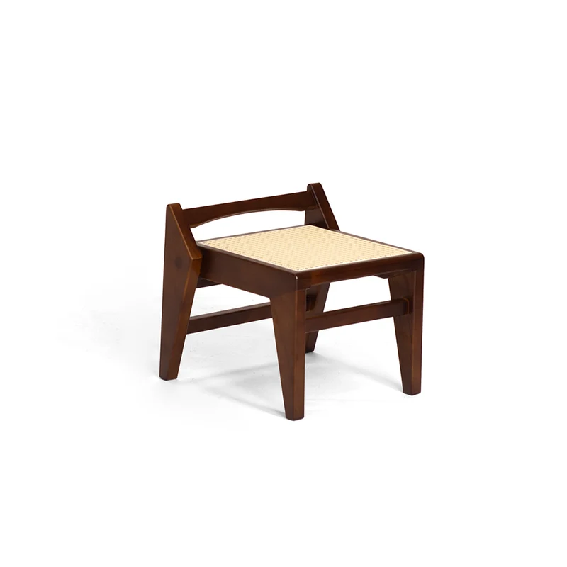 Traditional Rustic Toona Wood Rattan Weaving Trapezoidal Lightweight Portable Low Stool Backless Armless For Entryway & Hallway