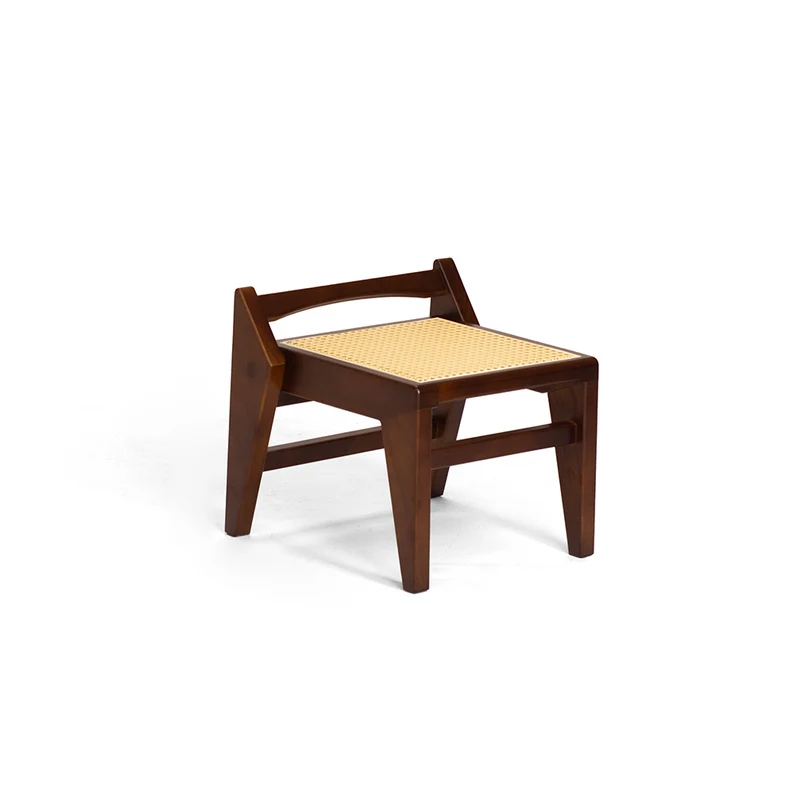 Traditional Rustic Toona Wood Rattan Weaving Trapezoidal Lightweight Portable Low Stool Backless Armless For Entryway & Hallway