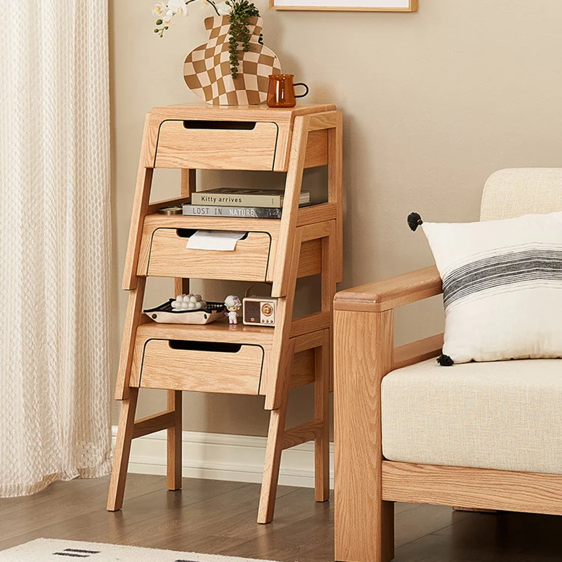 Traditional Rustic Red Oak Paulownia Wood Trapezoid Stackable Portable Side Table 1-Drawer For Living Room