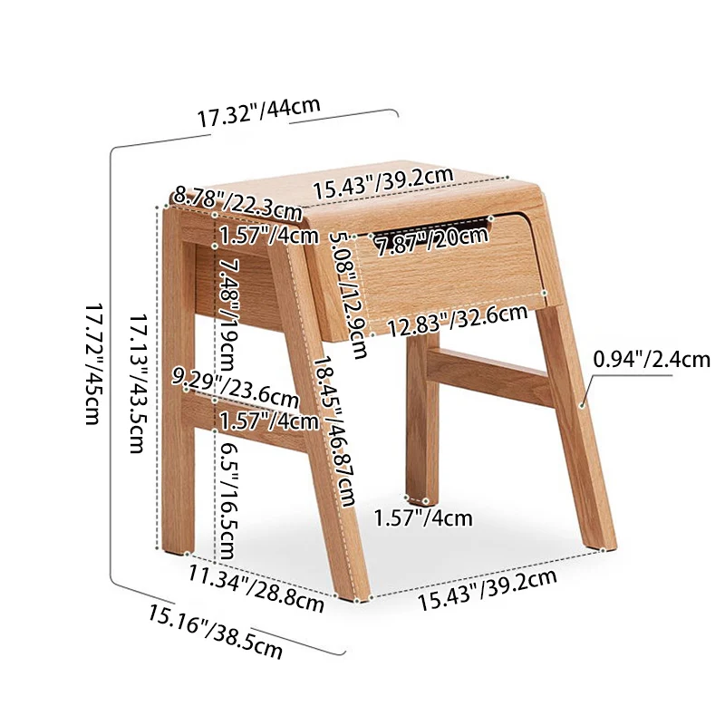 Traditional Rustic Red Oak Paulownia Wood Trapezoid Stackable Portable Side Table 1-Drawer For Living Room