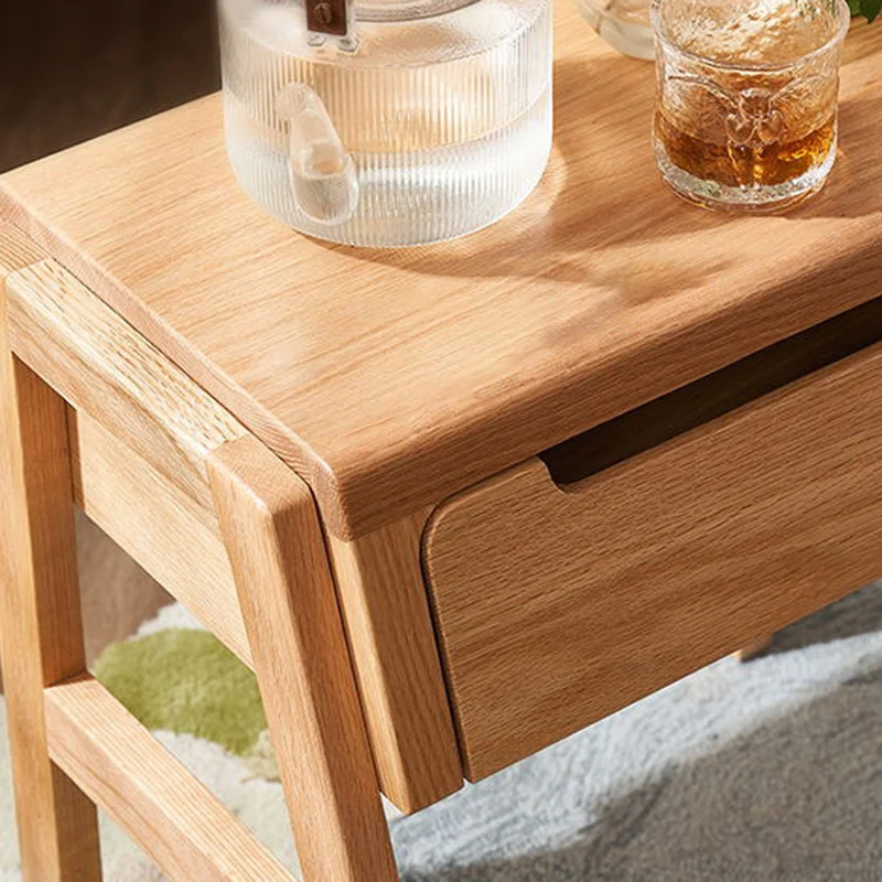 Traditional Rustic Red Oak Paulownia Wood Trapezoid Stackable Portable Side Table 1-Drawer For Living Room