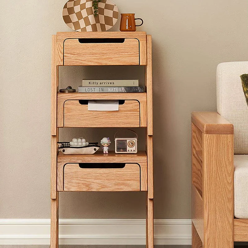 Traditional Rustic Red Oak Paulownia Wood Trapezoid Stackable Portable Side Table 1-Drawer For Living Room