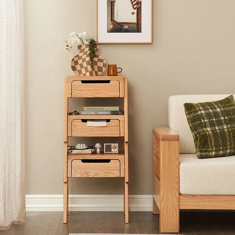 Traditional Rustic Red Oak Paulownia Wood Trapezoid Stackable Portable Side Table 1-Drawer For Living Room