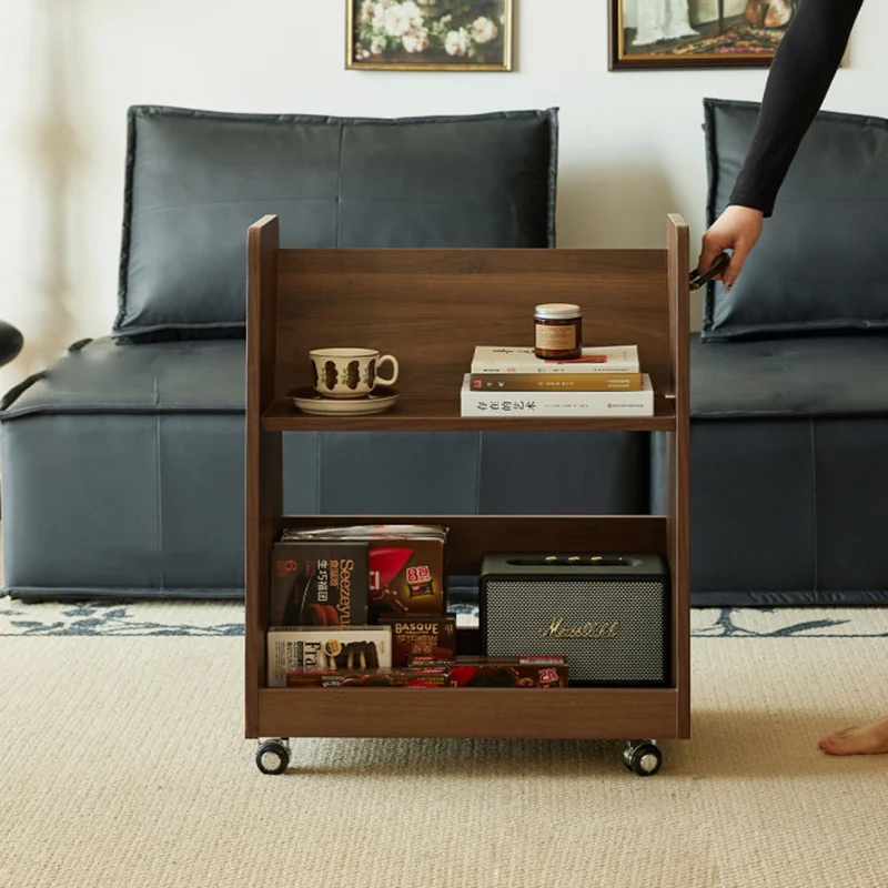 Contemporary Retro Trapezoid Plywood Particle Board Movable Side Table 2-Layer For Living Room & Bedroom