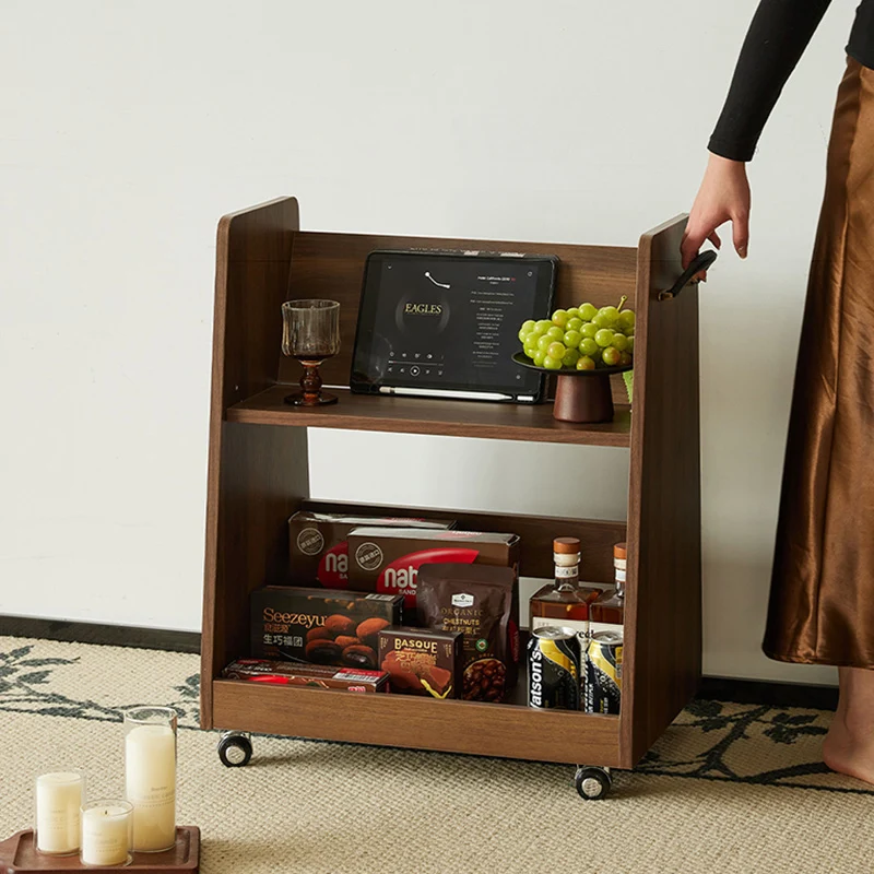 Contemporary Retro Trapezoid Plywood Particle Board Movable Side Table 2-Layer For Living Room & Bedroom
