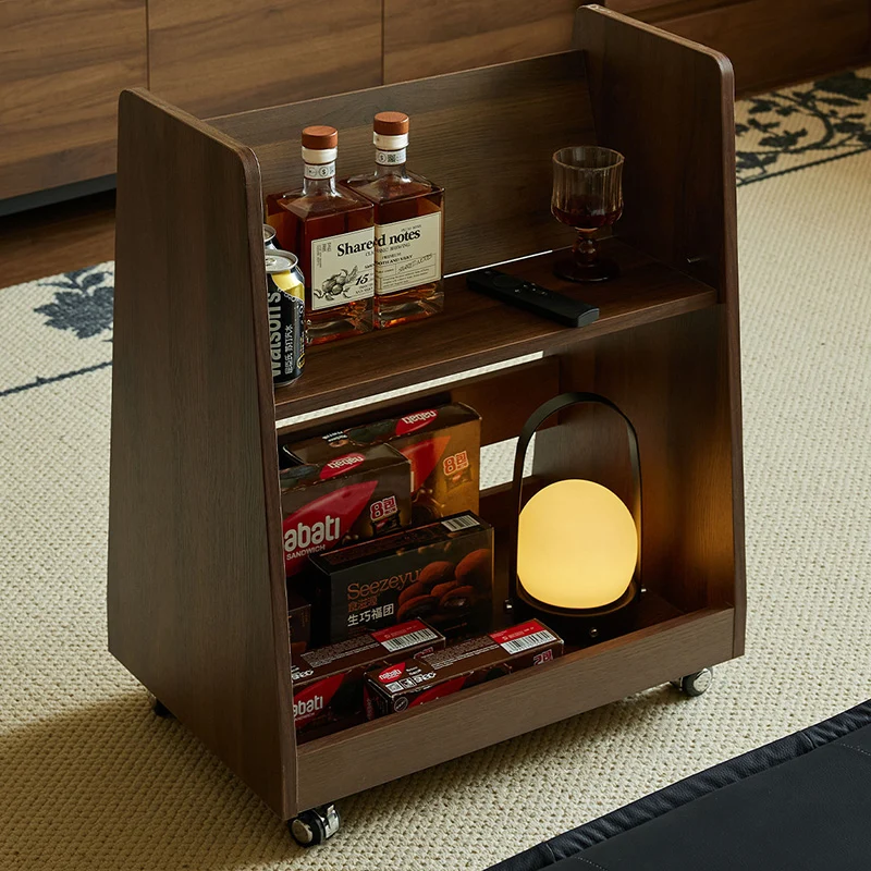 Contemporary Retro Trapezoid Plywood Particle Board Movable Side Table 2-Layer For Living Room & Bedroom