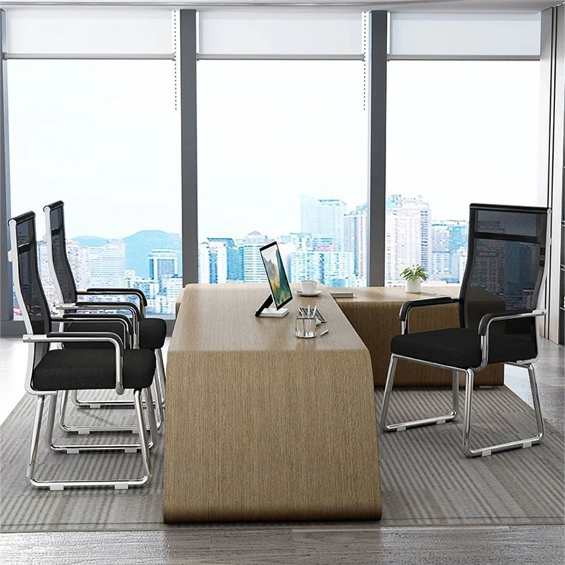 Modern Minimalist Steel Mesh Cantilever Curved Square Office Chair With Backrest Armrest For Home Office