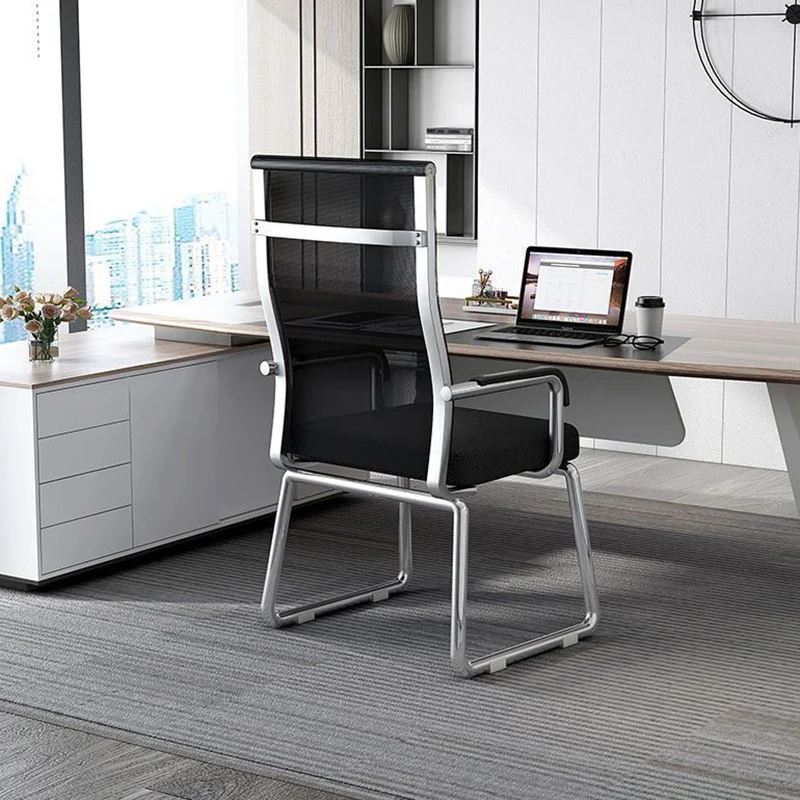 Modern Minimalist Steel Mesh Cantilever Curved Square Office Chair With Backrest Armrest For Home Office