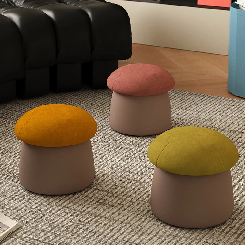 Contemporary Nordic Cartoon Mushroom Velvet Plywood Sponge Lightweight Portable Low Stool Backless Armless For Living Room