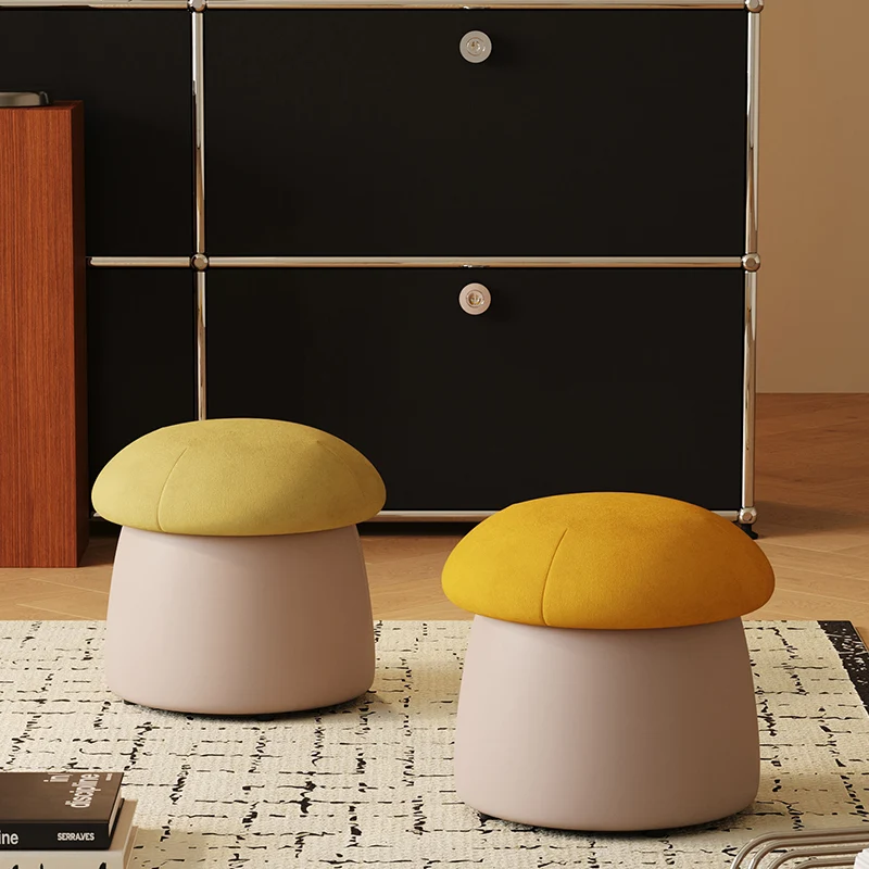 Contemporary Nordic Cartoon Mushroom Velvet Plywood Sponge Lightweight Portable Low Stool Backless Armless For Living Room