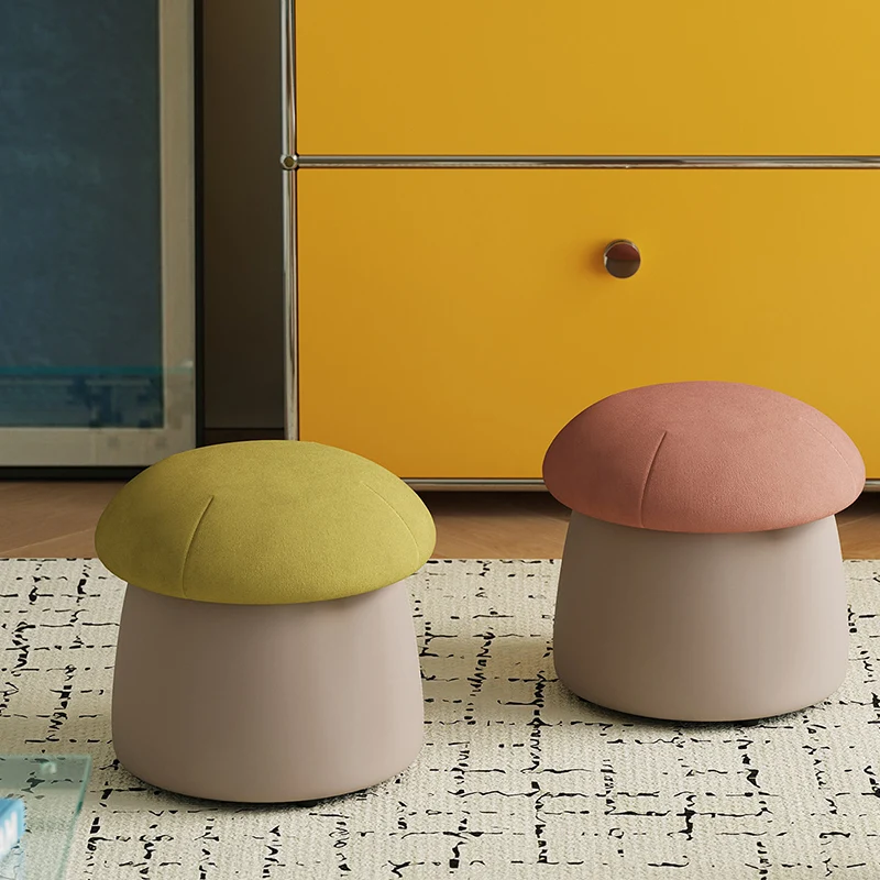 Contemporary Nordic Cartoon Mushroom Velvet Plywood Sponge Lightweight Portable Low Stool Backless Armless For Living Room