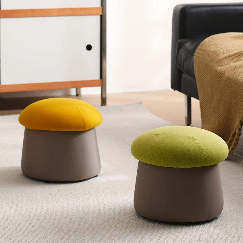 Contemporary Nordic Cartoon Mushroom Velvet Plywood Sponge Lightweight Portable Low Stool Backless Armless For Living Room